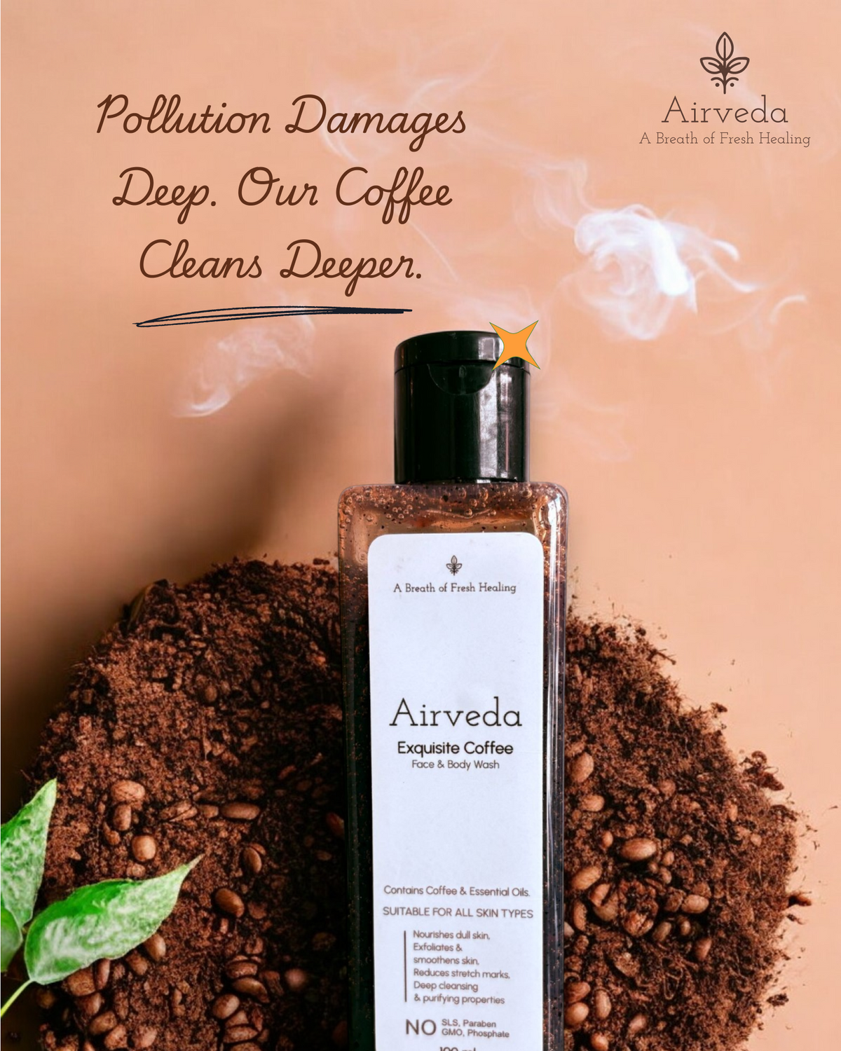Coffee Face & Body Wash 100ml -Morning Bath Tonic : Absorbs Toxins, Oils, Dirt, and Impurities, Reduces Puffiness, Fights Premature Aging, and Promotes Youthful, Glowing Skin.